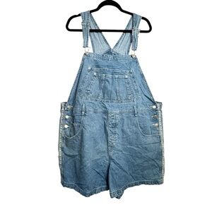 Vintage Y2K Xhilaration Plus Size 22W Denim Overalls Shorts Floral Accents H17
